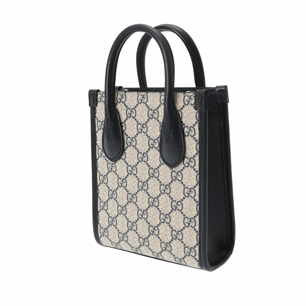 GUCCI Interlocking Tote Bag GG Beige Navy Blue Leather Handbag - Picture 2 of 9